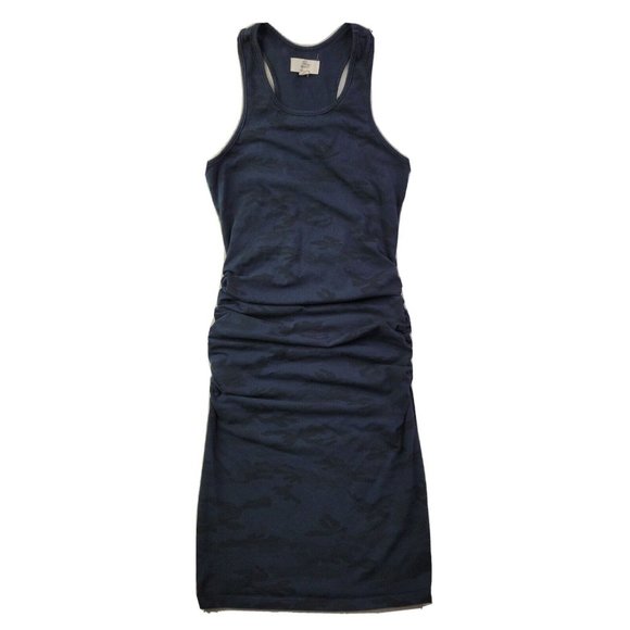 Blair Maxwell Womens Small Runway Ruched Dress Sleeveless Lady Navy Camo Fitted - Picture 1 of 7